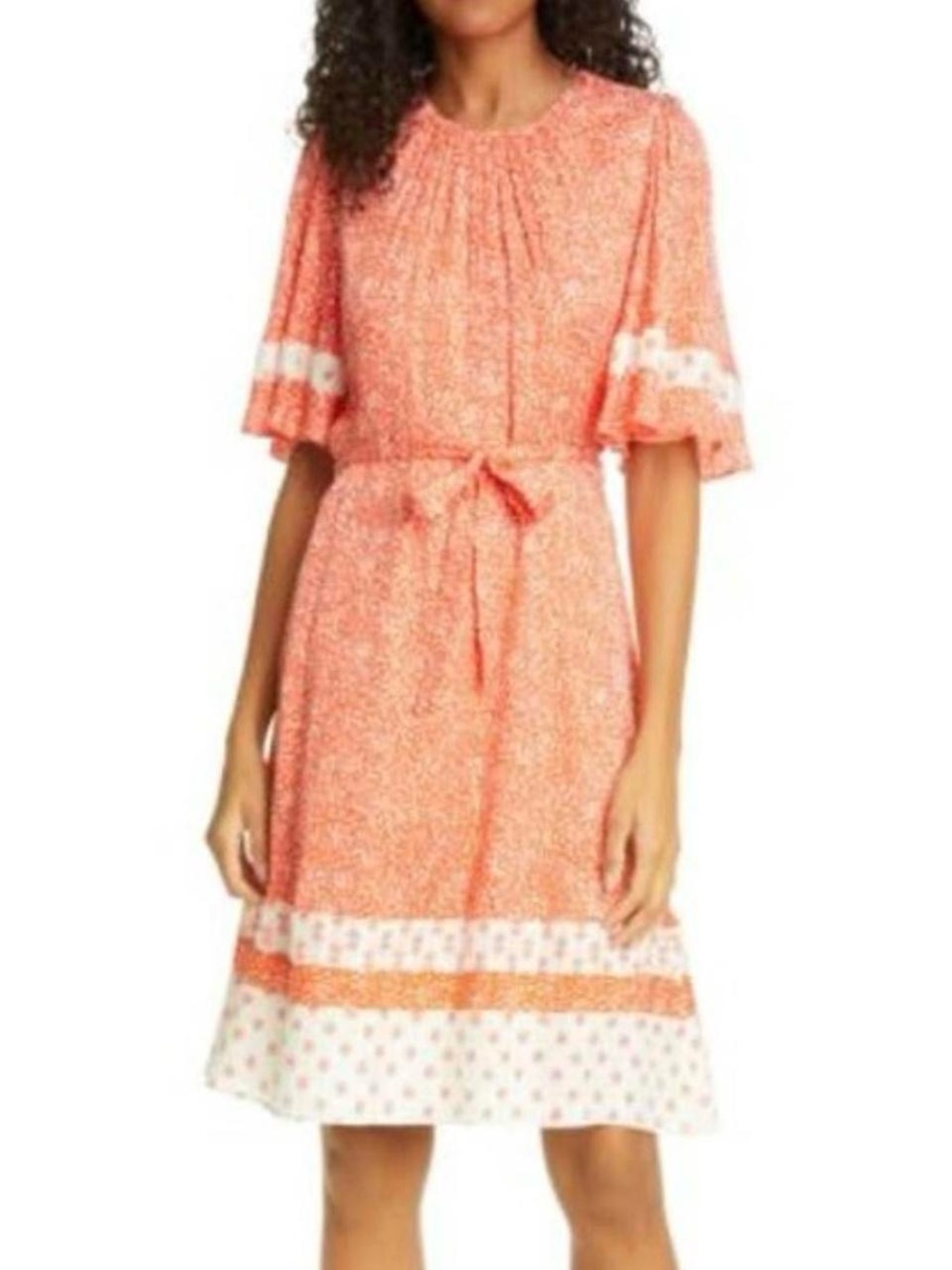 Rebecca Taylor Size 4 Silk Viscose Orange Cream Flutter Short Sleeve Dress